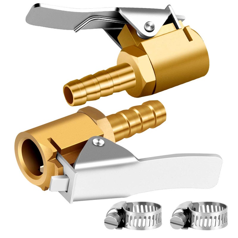 LUMITECO لوميتيكو 1/4" صمام هواء نحاسي لتضخيم الإطارات، ضاغط هواء صغير محمول، صمام هواء لتضخيم الإطارات مع خرطوم نهاية موصل بارب لإصلاح الخرطوم - 2 عبوة - Image 1